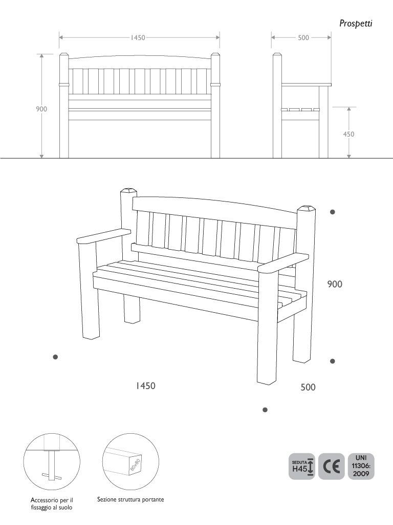 misure 2d panchina matilde strongplast plastica riciclata arredo urbano